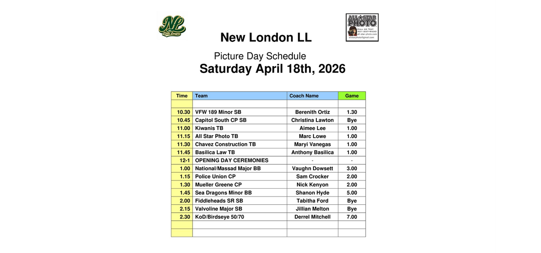 Picture Day Schedule